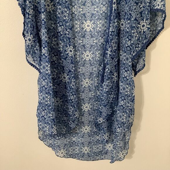 BCBG Blue Paisley Western Prairie Cowgirl Sheer Summer Artsy Festival Kimono OS - Picture 4 of 9